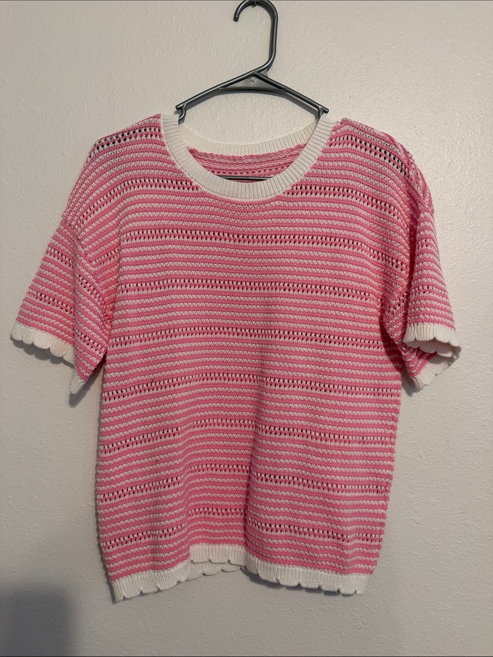 Amazon Pink and White Striped Short-Sleeve Knit Top